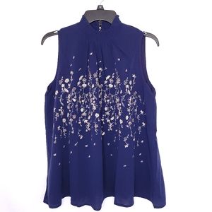 SHERYL CROW Women's Navy Blue Floral Embroidered Tank Top XS (NWT)